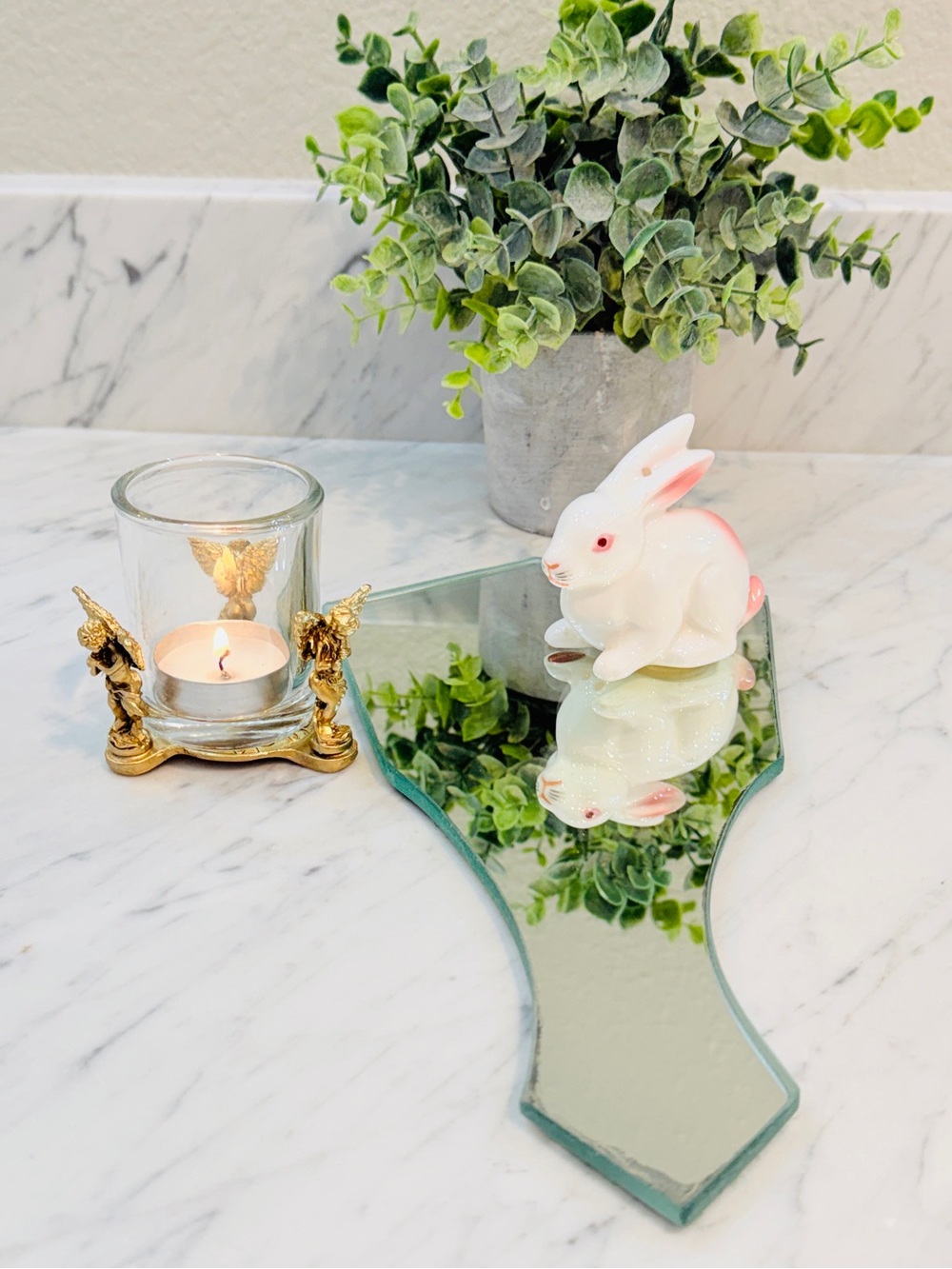 VTG Vanity Bundle – Rabbit Pomander, Rococo Cherub Candle-Holder - Vanity Mirror
